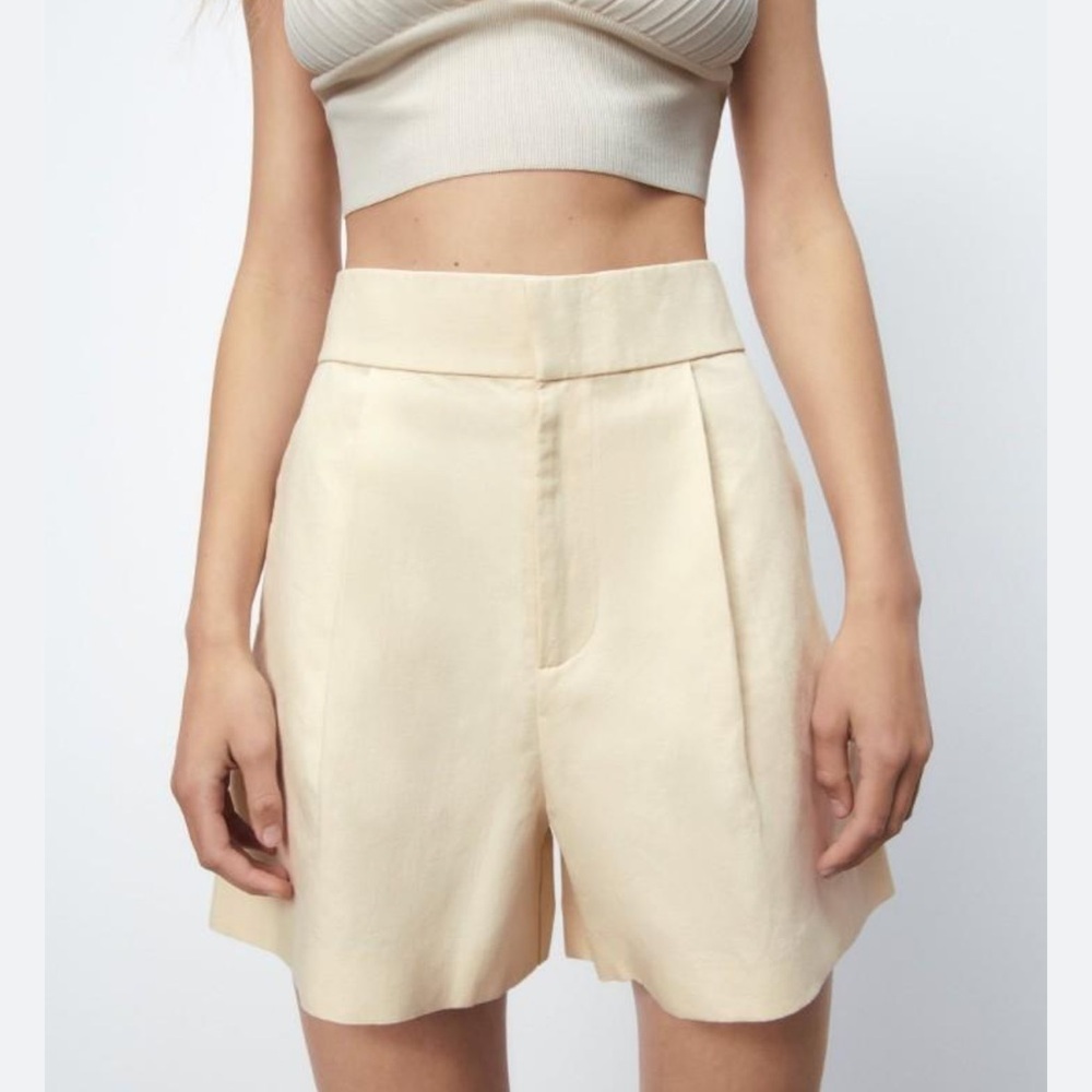 Zara Linen Bermuda Shorts Vanilla cream ivory